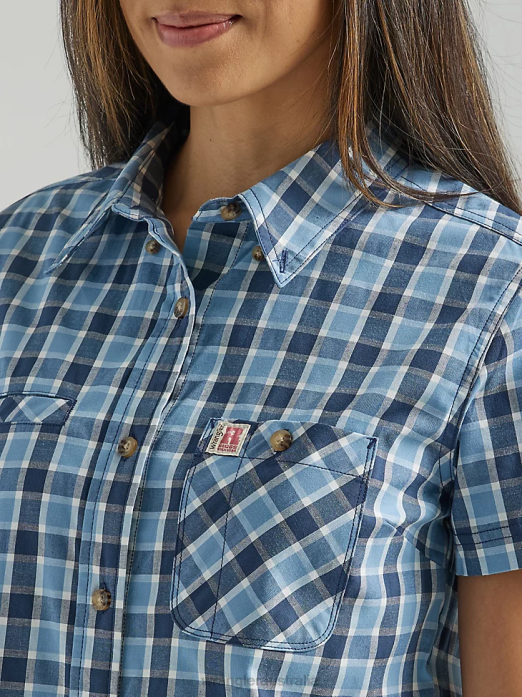 RIGGS Workwear Short Sleeve Foreman Button Down Shirt Women Wrangler RHXV907 Clothing Blue Deep (112325690)