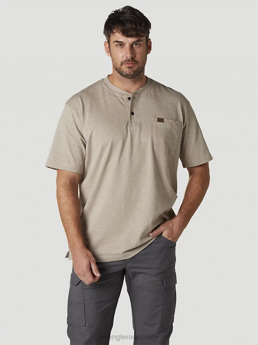 RIGGS Workwear Short Sleeve Henley Men Wrangler RHXV272 Clothing Oatmeal Heather (3W760OH)