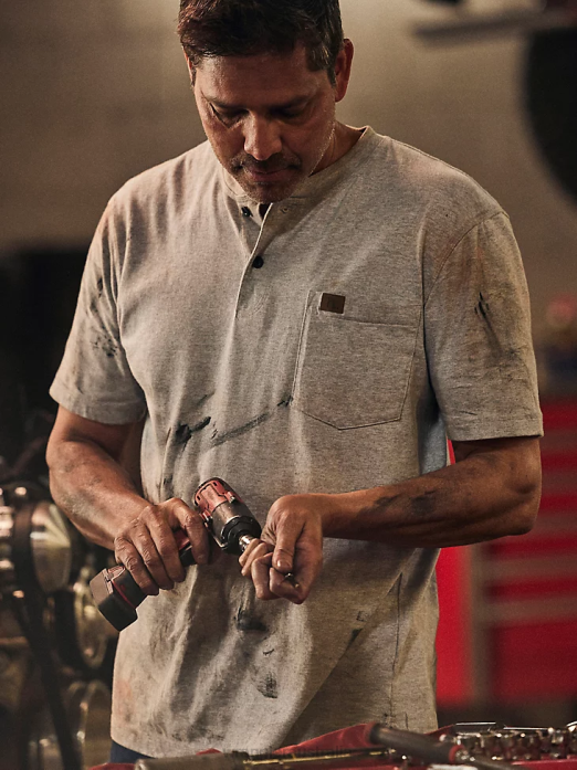 RIGGS Workwear Short Sleeve Henley Men Wrangler RHXV657 Clothing Ash Heather (3W760AH)