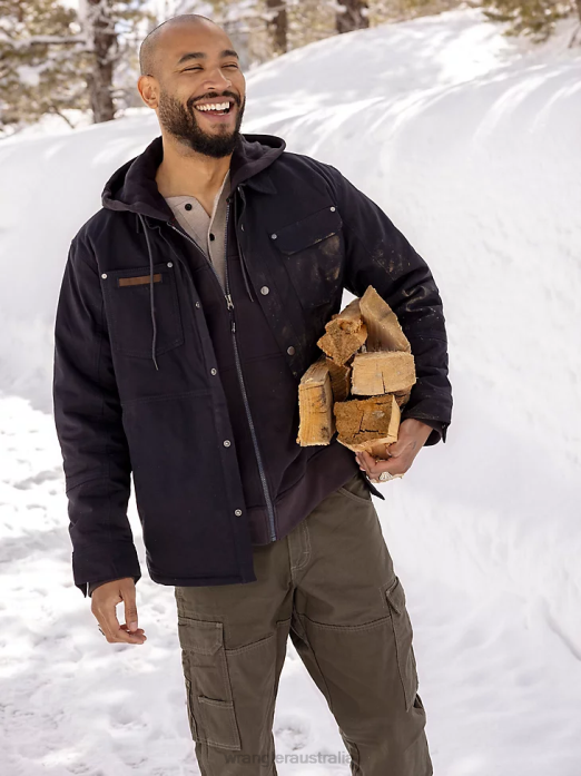 RIGGS Workwear Tough Layers Fleece Lined Work Shirt Jacket Men Wrangler RHXV472 Clothing Dark Navy (3W195NV)