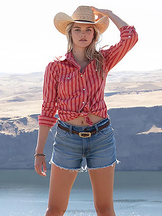 Retro Americana Bandana Western Snap Shirt Women Wrangler RHXV882 Clothing Red (112327234)