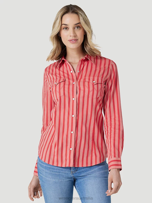 Retro Americana Bandana Western Snap Shirt Women Wrangler RHXV882 Clothing Red (112327234)