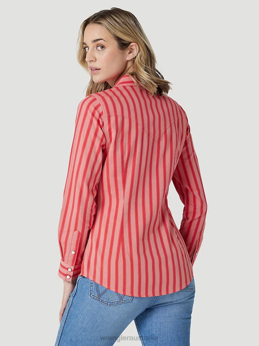 Retro Americana Bandana Western Snap Shirt Women Wrangler RHXV882 Clothing Red (112327234)