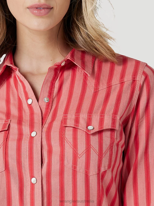 Retro Americana Bandana Western Snap Shirt Women Wrangler RHXV882 Clothing Red (112327234)