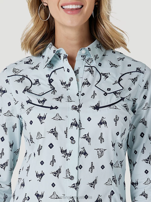 Retro Americana Bandana Western Snap Shirt Women Wrangler RHXV882 Clothing Red (112327234)