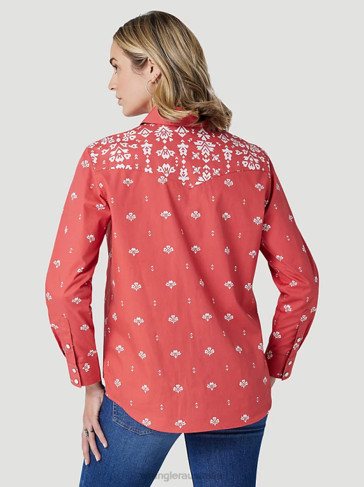 Retro Americana Bandana Western Snap Shirt Women Wrangler RHXV882 Clothing Red (112327234)