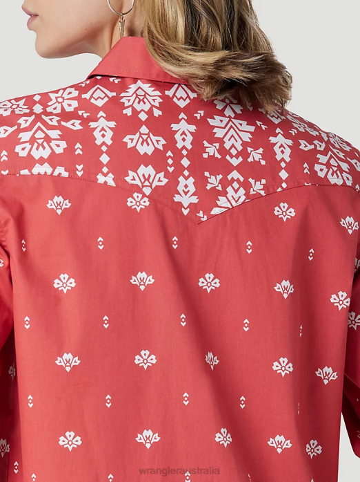 Retro Americana Bandana Western Snap Shirt Women Wrangler RHXV882 Clothing Red (112327234)
