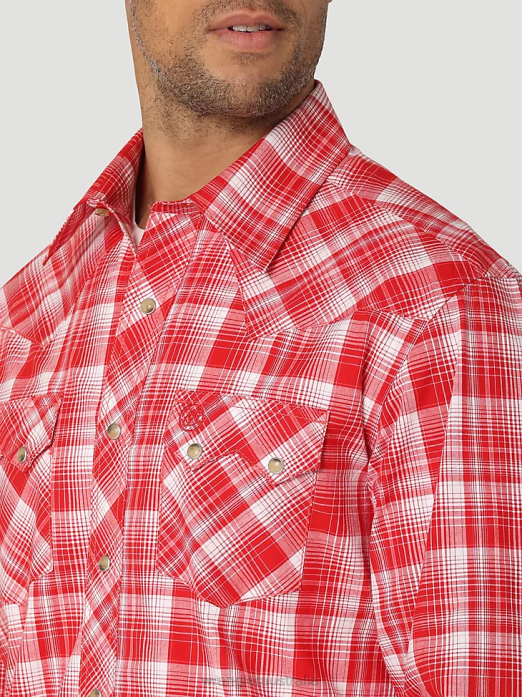 Retro Long Sleeve Sawtooth Snap Pocket Western Shirt Men Wrangler RHXV691 Clothing Bold Red (112324672)