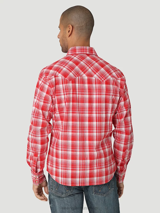 Retro Long Sleeve Sawtooth Snap Pocket Western Shirt Men Wrangler RHXV691 Clothing Bold Red (112324672)