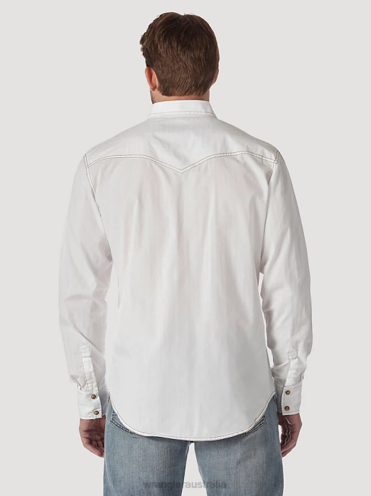 Retro Long Sleeve Western Snap Solid Dobby Shirt Men Wrangler RHXV470 Clothing White (MVR531W)