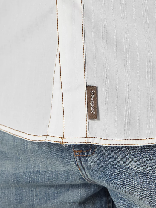 Retro Long Sleeve Western Snap Solid Dobby Shirt Men Wrangler RHXV470 Clothing White (MVR531W)