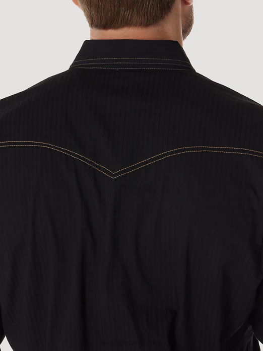 Retro Long Sleeve Western Snap Solid Dobby Shirt Men Wrangler RHXV471 Clothing Black (MVR532X)