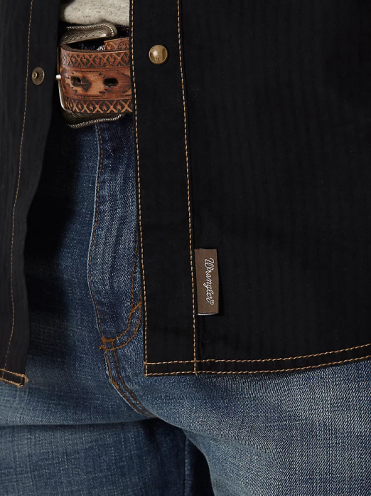 Retro Long Sleeve Western Snap Solid Dobby Shirt Men Wrangler RHXV471 Clothing Black (MVR532X)