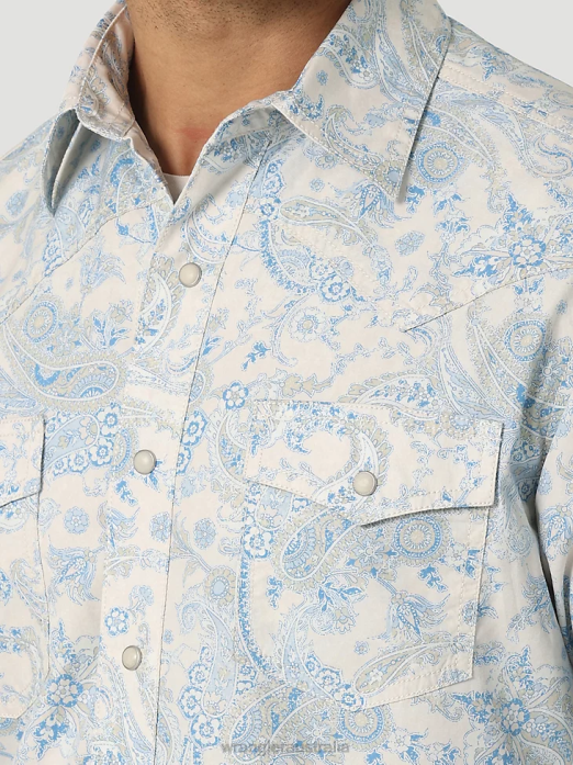 Retro Premium Long Sleeve Button-Down Print Shirt Men Wrangler RHXV426 Clothing Toile Blue (112327790)