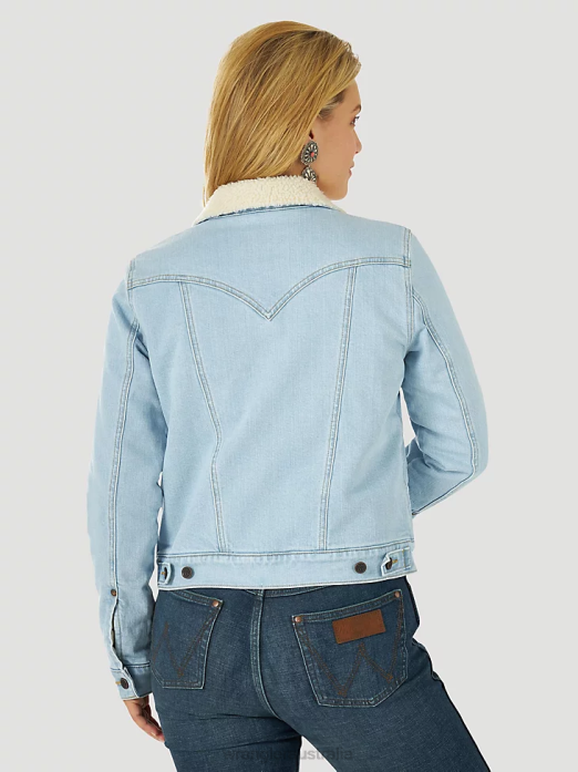Retro Sherpa Lined Western Denim Jacket Women Wrangler RHXV870 Clothing Bleached Denim (112317322)