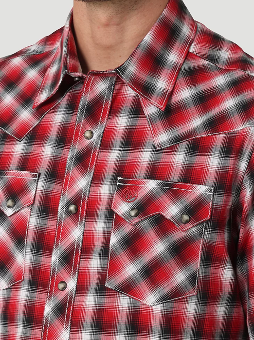 Retro Short Sleeve Western Snap with Sawtooth Flap Pocket Plaid Shirt Men Wrangler RHXV429 Clothing Picnic Red (112326334)