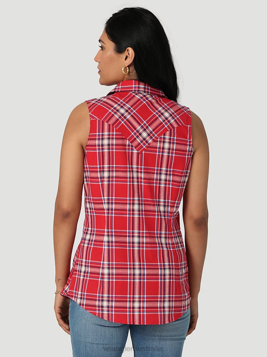 Retro Sleeveless Plaid Western Snap Top Women Wrangler RHXV896 Clothing Pop Red (112329682)