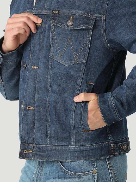 Sherpa Lined Denim Jacket Men Wrangler RHXV614 Clothing Dark Indigo (112323850)