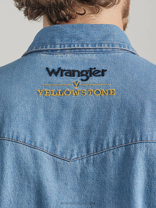 Short Sleeve Chambray Work Shirt Men Wrangler x Yellowstone RHXV505 Clothing Stonewash Indigo (112337485)