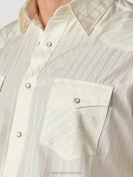 Western Long Sleeve Western Snap Dobby Stripe Shirt (Dark) Men Wrangler RHXV467 Clothing Tan (Light) (75226TN)