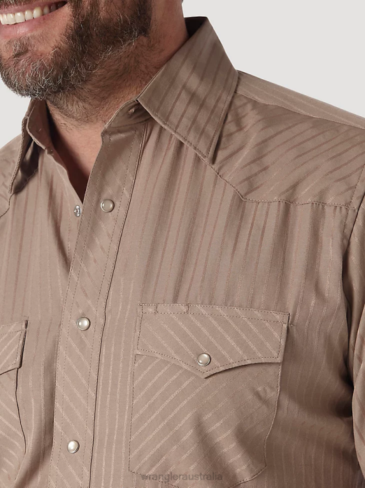 Western Long Sleeve Western Snap Dobby Stripe Shirt Men Wrangler RHXV464 Clothing Tan (Dark) (75742TN)