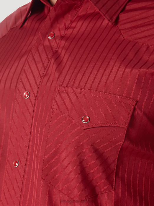 Western Long Sleeve Western Snap Dobby Stripe Shirt Men Wrangler RHXV468 Clothing Wine (75740WN)