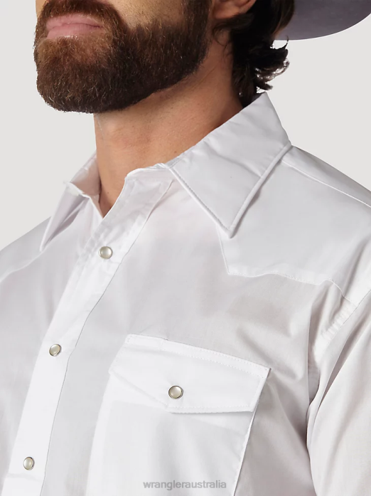 Western Snap Shirt - Long Sleeve Solid Broadcloth Men Wrangler RHXV449 Clothing White (71105WH)