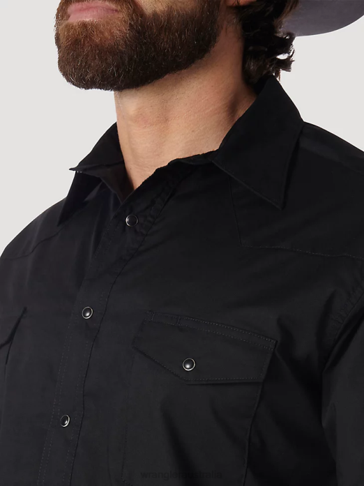 Western Snap Shirt - Long Sleeve Solid Broadcloth Men Wrangler RHXV450 Clothing Black (71105BK)