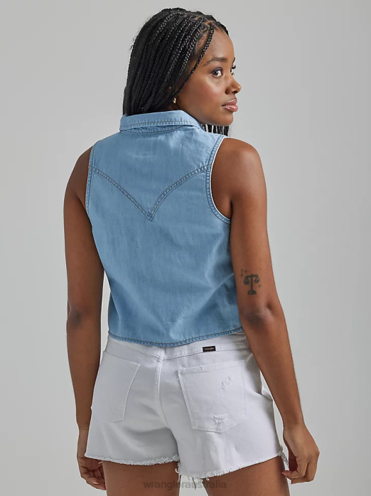 Western Tie Front Shirt Women Wrangler RHXV884 Clothing Maui Blue (112333540)