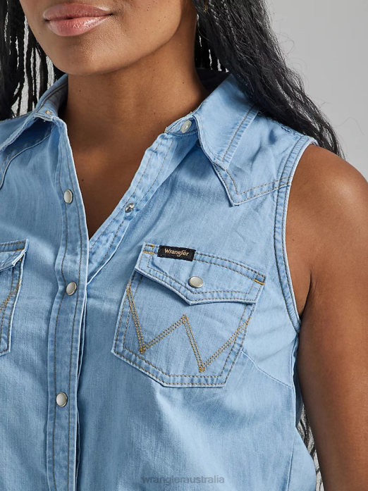 Western Tie Front Shirt Women Wrangler RHXV884 Clothing Maui Blue (112333540)