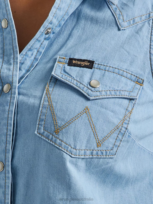 Western Tie Front Shirt Women Wrangler RHXV884 Clothing Maui Blue (112333540)