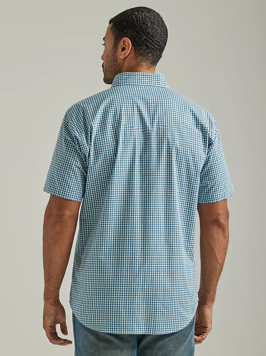 Wrinkle Resist Short Sleeve Western Snap Plaid Shirt Men Wrangler RHXV447 Clothing Mixed Greens (112326369)