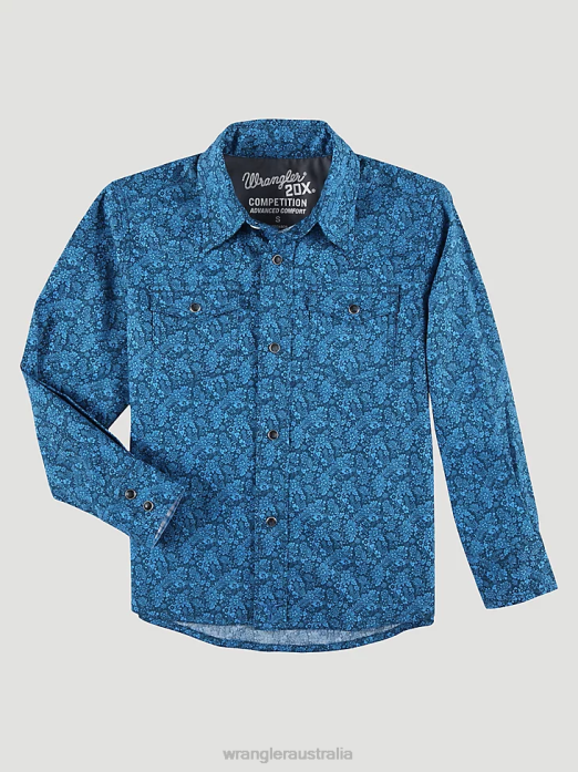 20X Advanced Comfort Western Snap Print Shirt Boys Wrangler RHXV991 Clothing Floral Blue (112324808)