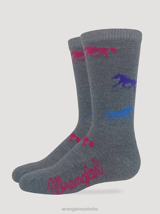 Kid's Horses Crew Ultra-Dri Socks Girls Wrangler RHXV1059 Accessories Grey (112351606)