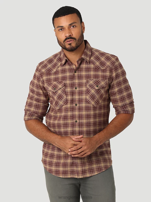 Cloud Flannel Free To Stretch Shirt Men Wrangler RHXV382 Clothing Petrified Oak (112324448)