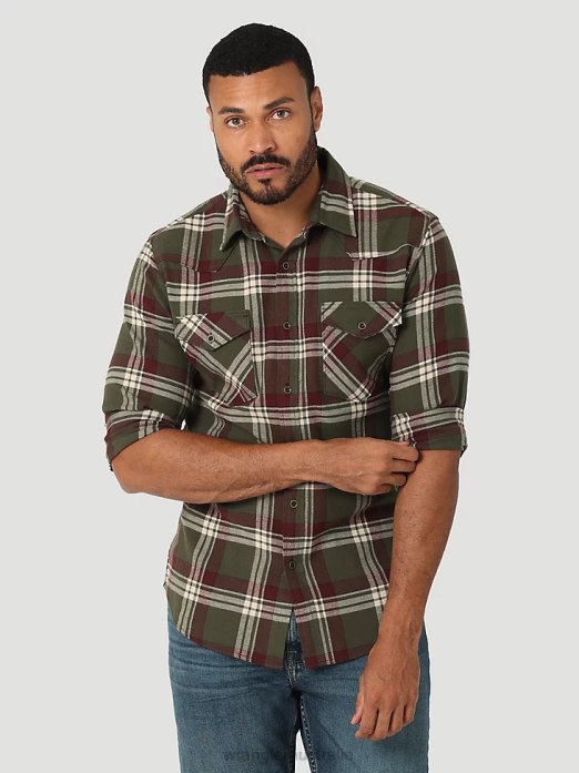 Cloud Flannel Free To Stretch Shirt Men Wrangler RHXV385 Clothing Forest Night (112325082)
