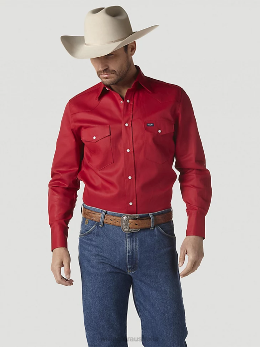 Cowboy Cut Firm Finish Long Sleeve Western Snap Solid Work Shirt Men Wrangler RHXV422 Clothing Red (MS70619)
