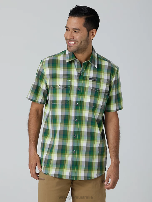 Eco-Friendly Plaid Short Sleeve Camp Shirt Men Wrangler RHXV399 Clothing Amethyst Forest (112336161)