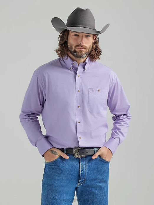 George Strait Long Sleeve Button Down Solid Shirt Men Wrangler RHXV293 Clothing Lilac (112324859)