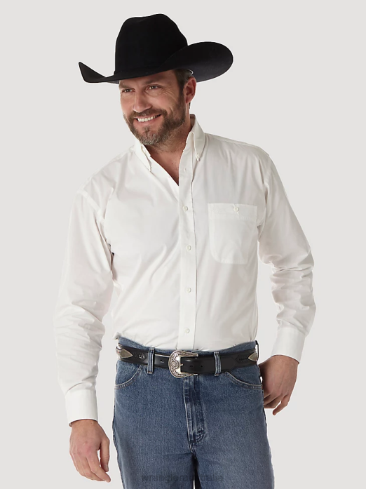 George Strait & National Patriot Button Down Solid Shirt Men Wrangler RHXV372 Clothing White (MGS268W)