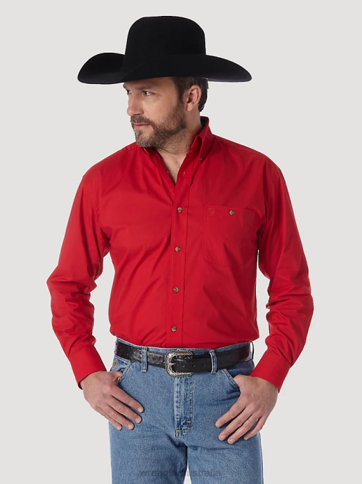 George Strait & National Patriot Button Down Solid Shirt Men Wrangler RHXV373 Clothing Red (MGS274R)