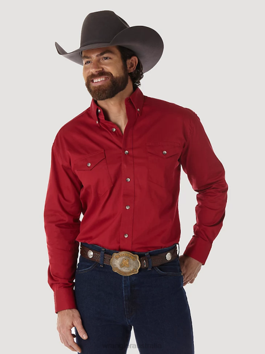 Painted Desert Long Sleeve Button Down Lightweight Solid Twill Shirt Men Wrangler RHXV297 Clothing Red (MP3522R)
