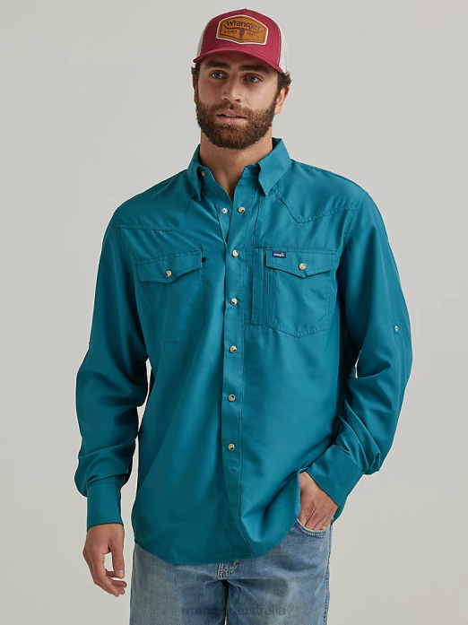 Performance Snap Long Sleeve Solid Shirt Men Wrangler RHXV433 Clothing Deep Teal (112326173)