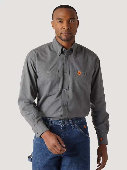 RIGGS Workwear FR Flame Resistant Twill Solid Work Shirt Men Wrangler RHXV401 Clothing Grey (FR3W01G)