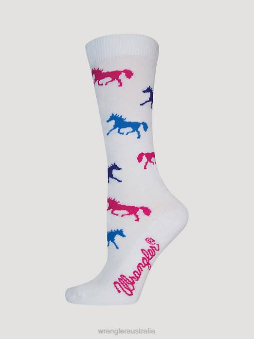 Horses Crew Ultra-Dri Socks Women Wrangler RHXV922 Accessories White (112330434)