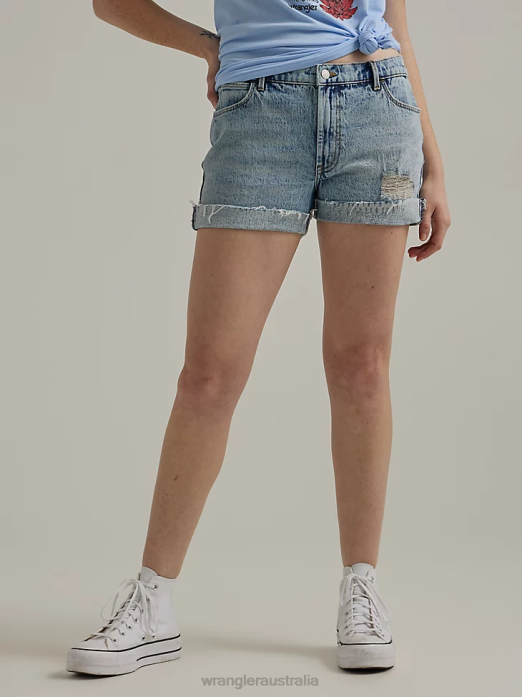 Destructed Denim Roll Short Women Wrangler RHXV851 Clothing Wildflower (112333497)